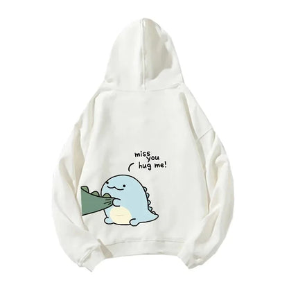 Autumn And Winter Cute Rock Dinosaur Fashion Print Men's Casual Harajuku Y2k Cartoon Couple Hoodie As a Gift for Couples