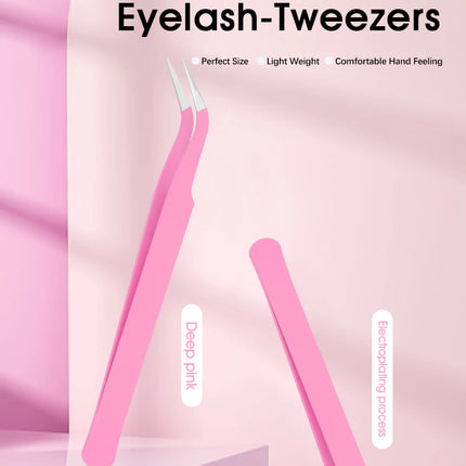 New Style Pink Color High-elasticity Portable DIY Lash Tweezers Individual Waterproof 45 Degree Eyelash Grafting Tools in Stock