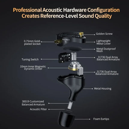 KZ ZS12 PRO X In Ear Wired Earphones 1DD 5BA Hybrid Drive HIFI Powerful Bass Music Headphones Sport Noise Cancelling Earbuds