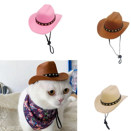 Pet Stylish Western Cowboy Hat Adjustable Headwear For Outdoor Summer Cat &Dog Accessories Travel Photography Decoration.