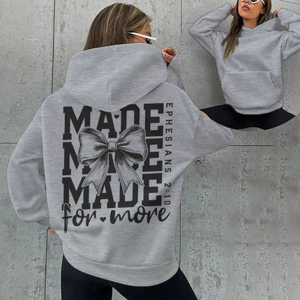 "Made For More" Hoodies Vintage Coquette Bow Jesus Sweatshirt Fashion Long Sleeve Graphic Christianity Women Streetwear Hoodie
