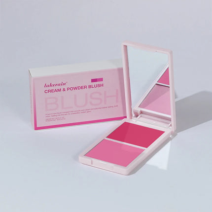 Creme & Powder Blush Duo Long Wearing Matte & Dewy Finish High Pigment Pink Candy Peach Blush Palette Vibrant Orange Red Blush