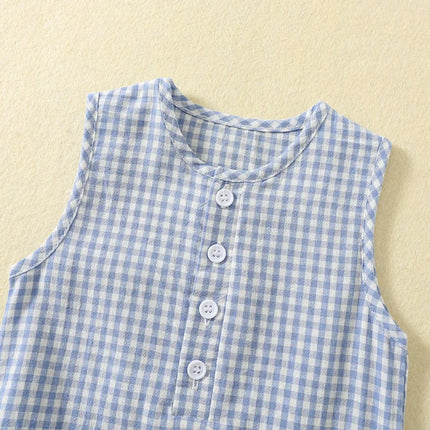 0-18M Summer Newborn Baby Boy Girl Romper Plaid Sleeveless Newborn Bodysuit Infant