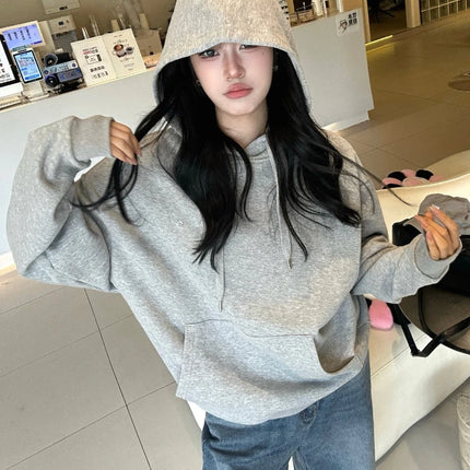 Women Casual Sports Drawstring Hoodie 2025 Autumn New Cotton Sweatshirt Fashion Classic Letter PulloverBlack Loose Hoodies