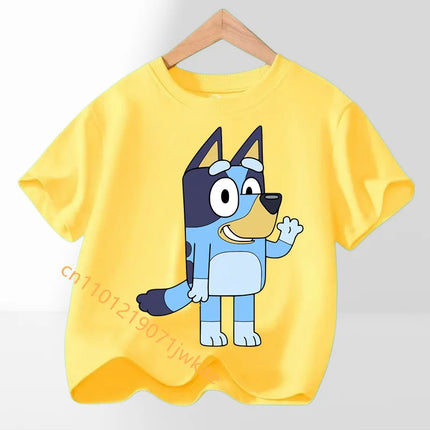 2026 Summer Cartoon Printing Graphic Baby Outdoors Short Sleeve Tee Daily Wear Top Hot Bluey Themed Kids Boys Girls T-Shirt