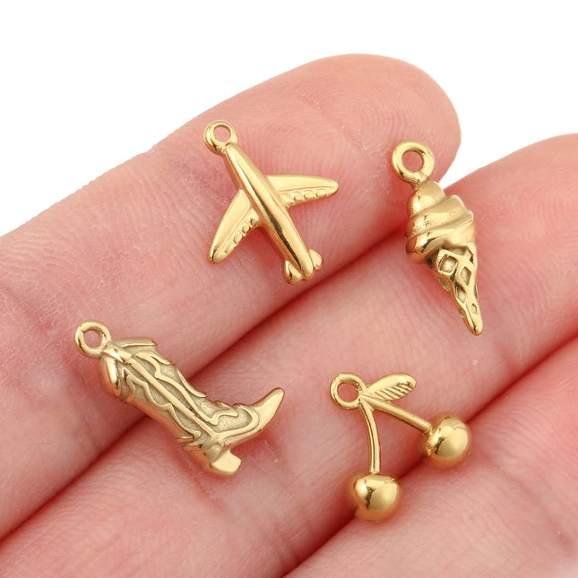 3Pcs Airplane/Body/Cowboy Boot/Ox Horn Charms Stainless Steel Waterproof Pendants DIY Earrings Necklace Jewelry Making Findings