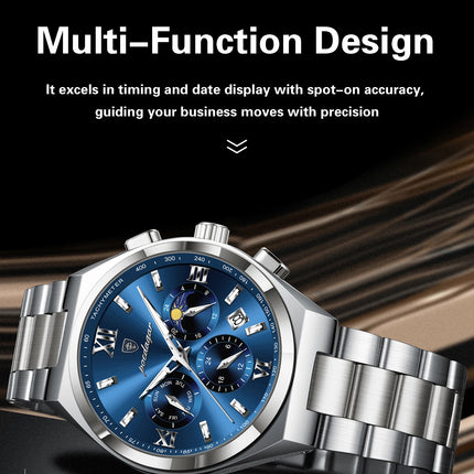 POEDAGAR Fashion Functional Men's Wristwatch Luminous Week Date Business Watch For Men Stainless Steel Sports Men's Quartz Watches