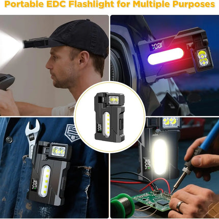 Multifunctional Mini  Flashlight with Clip, Rechargeable Rotating Magnetic Work Light,Portable Hands Free Light for EDC Outdoors