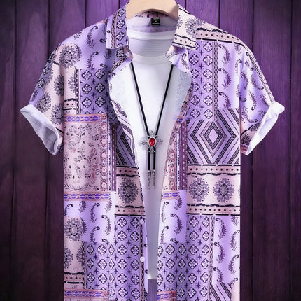 2026 Men's Summer Fashion Printed Short-Sleeve Shirt, Retro Trendy Lapel Shirt for Men, Hawaiian Beach Casual Top, Sizes XS-5XL