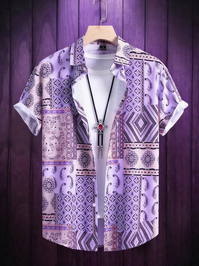 2026 Men's Summer Fashion Printed Short-Sleeve Shirt, Retro Trendy Lapel Shirt for Men, Hawaiian Beach Casual Top, Sizes XS-5XL