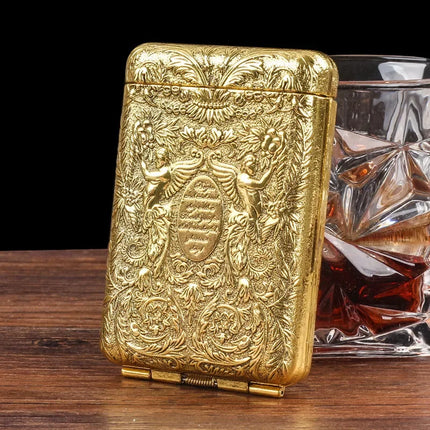 Retro Carved Cigarette Case Metal Luxurious Holder Pocket Tobacco Storage Box for 14 Cigarettes Smoking Accessories