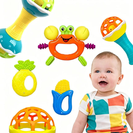 seven-piece set Baby Rattles Months Baby Educational Toys Shaker Grab Spin Set Sensory Educational Boy Girls Gift for Infant