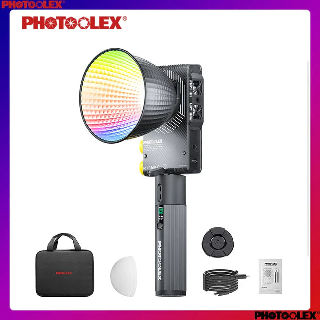 PHOTOOLEX 100W Full Color RGB LED Video Light APP Control Portable 72Wh Battery Grip for Photography Recording Outdoor Shooting