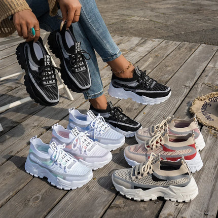 Women's Slip-On Breathable Fly Knit Mesh Shoes Thin Summer Casual Sneakers Low Heel Rubber Outsole Comfortable All Seasons