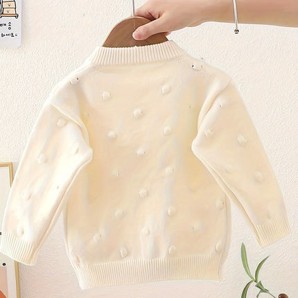 Girls' Embroidered Three-Dimensional Flower Cardigan Sweater, Baby Girl's Autumn Comfortable, Soft and Versatile Knitted Jacket
