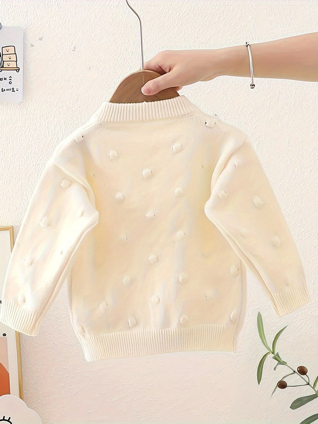 Girls' Embroidered Three-Dimensional Flower Cardigan Sweater, Baby Girl's Autumn Comfortable, Soft and Versatile Knitted Jacket