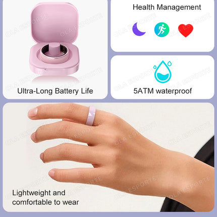 New Smart Ring With Box Heart Rate Stress Monitoring Men Womenes Smartring Gesture Control Waterproof Health Sports Rings 2025