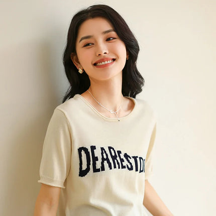 Women's Summer T-shirt 100% Pure Cotton Casual Solid O-neck Pullover Loose Fit Short Sleeve Fashion Sweater