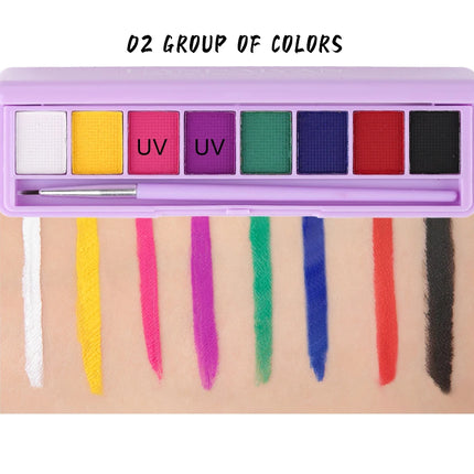 8 Color/box Water Activated Eyeliner Eyeshadow Palette UV Light Neon Reactive Eyeliner Pen Glow In Dark Eye Makeup Pigment Blue