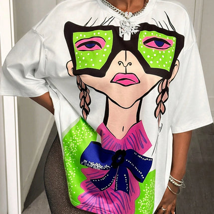 BamGleam Oversized T-shirt Loose Casual Hip-Hop Style Graphic Printed Women T-Shirt Summer Fashion Y2k Ladies Clothes Female Tee