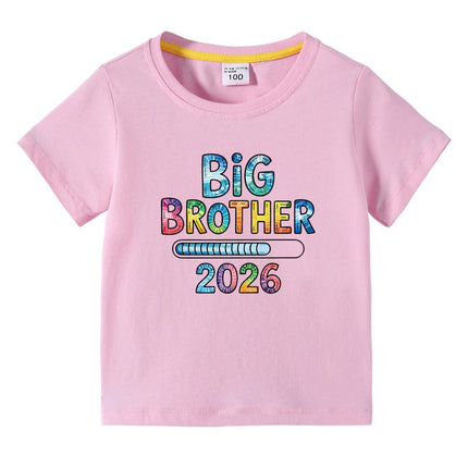 Children's T-shirts 2026 New Design Original Letter Kids Fasion Tops Big Brother Printed Boys Pure Cotton Tees Kids O-Neck Tops