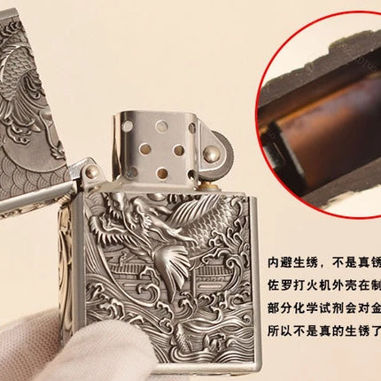 ZORRO zk series kerosine lighter, pure copper, various retro relief patterns, old-fashioned grinding wheel windproof lighter