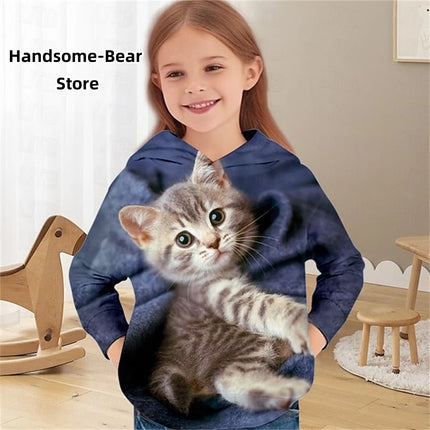 Children's Hoodies Cat 3D Print Clothing Spring Tops Baby Boy Clothes Hooded Sweaters Casual Girl Clothing Fashion Sweatshirts