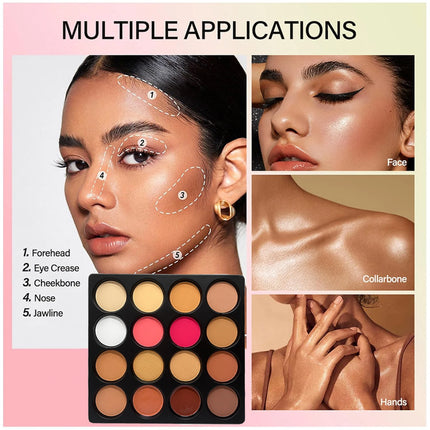 16 Colors Blush Contour Highlighter Makeup Palette , Matte Face Blush Powder for Cheek, Bright Shimmer Bronzer Professional Faci