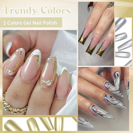 2/3pcs Mirror Metal Gel Nail Polish Set Gold Silver Metallic Painting Drawing Line Gel Semi Permanent Soak Off UV Gel Varnish