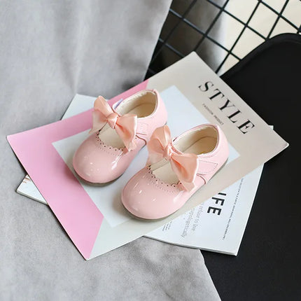 Toddlers Girls Shoes Children's Flats PU Patent Leather Kids Dress Shoes Soft Cute Princess Sweet With Butterfly-knot Bowtie New