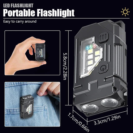 Mini Work Flashlight,8 Modes, Metal Clip Design Rechargeable Magnetic Torch , IP65 Waterproof,  Power Display, Black/Orange