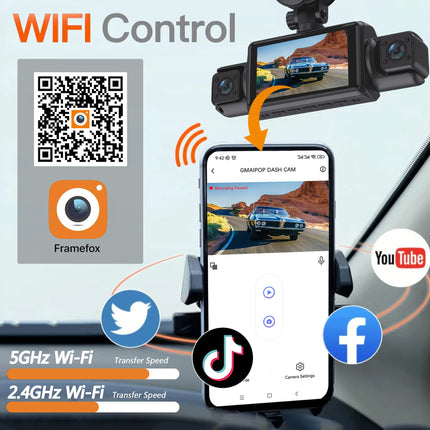 WIFI Car Dash Cam 4 Channel Black Box Driving Camera FHD 1080P Front Left Right Rear Night Vision Loop Recording Hardwire kit