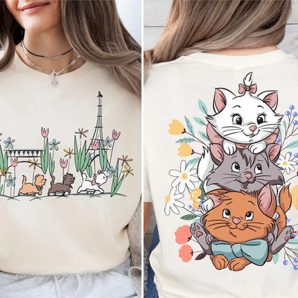 Women Summer Cartoon New T-Shirt The Aristocats Shirt Marie Toulouse Berlioz Cats Tee Y2K Street Fashion Casual Versatile Top