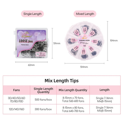 AGUUD All Size 3D-40D Loose Fan Eyelash Extensions Mega Volume Fans Pointy Base Premade Fans Bouquet Professional Makeup Lashes