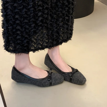 Fur Lining Women Flats Shoes Concise Round Toe Butterfly-knot Shoes Comfort Soft Sole Outdoor Shoes 2026 Spring Autumn Loafer