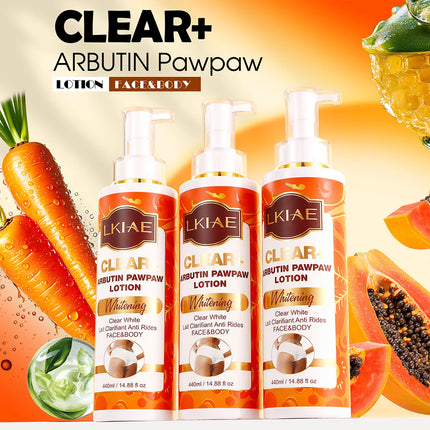 LKIAE Clear Arbutin Pawpaw Whitening Body Lotion, Moisturizing Cream, Improve Rough Skin, Remove Dark Spots, Melanin