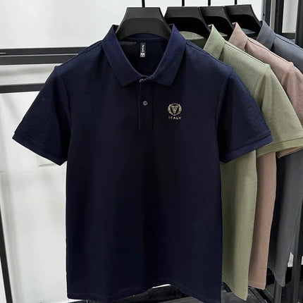 High-end brand 100% cotton short-sleeve polo shirt men's fashion luxury letter embossed casual business breathable summer T-shirt