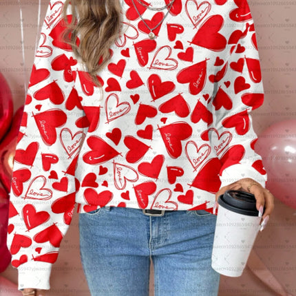 2025 Women Graphic Red Heart Long Sleeve Sweatshirt  Hoodies Women Harajuku Women's Round Neck Sweatshirt Hoodie Females hoodies