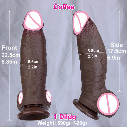2Colors Realistic Veins Soft Thick Dildo Double Silicone Male Genitals Masturbation Suction Cup Penis Man Woman Anal Sex Toy
