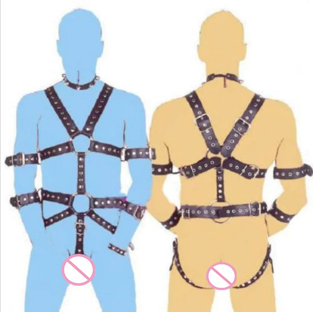 Sexy Mens Gay PU Leather Full Body Chest Harness Bondage Open Penis Ring BDSM Night Clubwear Sex Tools for Gay Male 18+