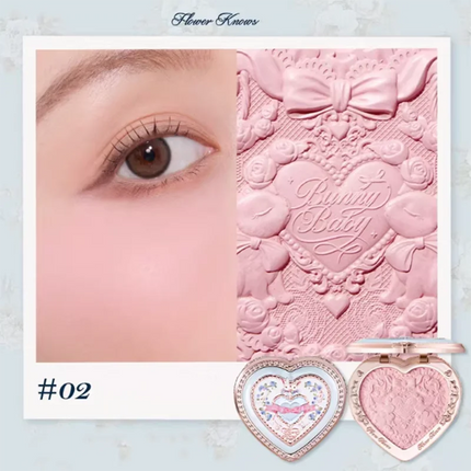Flower Knows Bunny Garden Collection Embossed Blush Palette Long Lasting Waterproof Face Blusher Powder Matte Finish