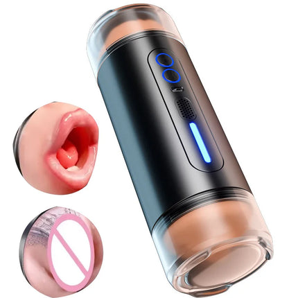 Automatic Double-Headed Realistic Channel Vibrating Penetration Intelligent Voice Deep Vagina Pocket Pussy Adult Sex Toy for Mal