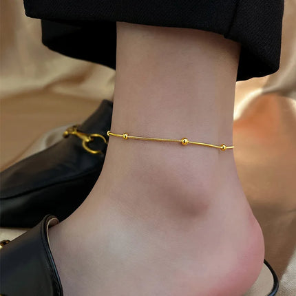 Vintage Anklets for Women Stainless Steel Beads Chain Anklet Leg Bracelets Bodychain Summer Beach Jewelry Accessories Gifts
