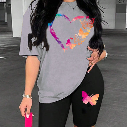 The Love Strung Together By Butterflies Printing Women T Shirts Two Piece Set Fashion Short Sets Comfortable Basic Shirt Shorts