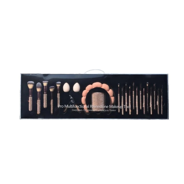 18-Piece Diamond-Encrusted Makeup Brush Set with Storage Bucket Complete Cosmetic Tool Kit