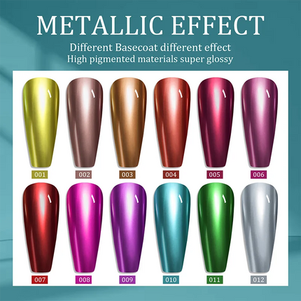 12 Colors Mirror Effect Nail Polish - Metal Chrome No UV Lamp Needed, Quick Dry Long Lasting Nail Lacquer, Professional Salon