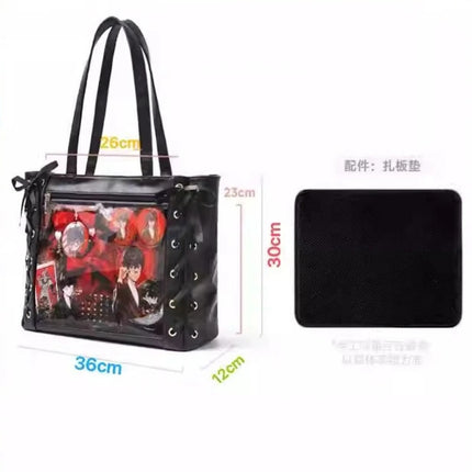 New Japanese Sweet Girl Ulzzang Ita Bag Ribbon Cute Handbag for Women Large Capacity Transparent DIY Badge One-shoulder Tote Bag