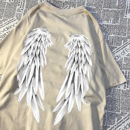Angel Wings Personality Pattern Tshirt Men Women Hip Hop Quality T-Shirts Creativity O-Neck Tops Personality Quality T-Shirts