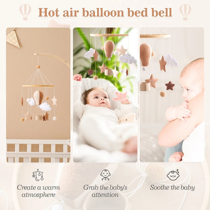 Hot Air Balloon Baby Rattle Toys Wooden Mobile Musical Bed Bell Hanging Toy 0-12 Month Newborn Infant Crib Gift Holder Brackets
