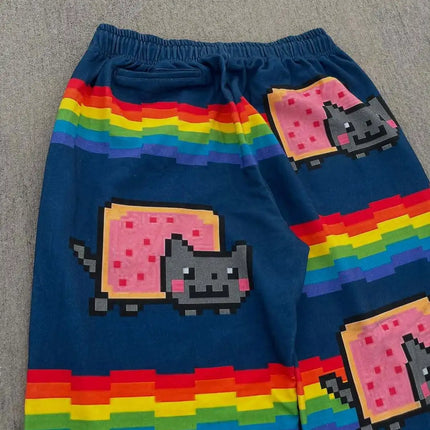 Nyan Cat Sweatpants Y2k Pants Baggy Men Elastic Waist American Streetwear Hip Hop Vintage Joggings Casual Pants Men Clothing